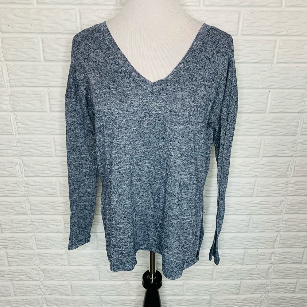 JACK BY BB DAKOTA Double V Neck Long Sleeve Knit Shirt Top Heather Blue Size S